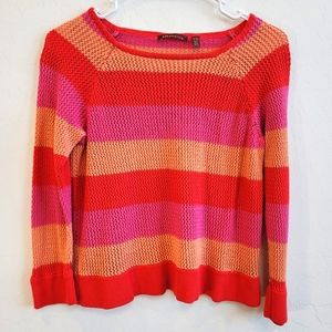 💕 525 America Orange Pink Striped Open Knit Sweater Women's Size XL